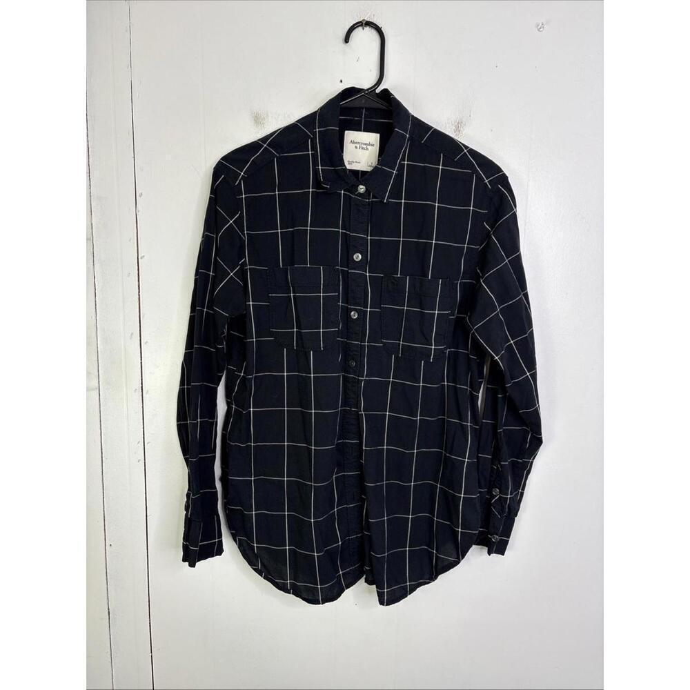 Abercrombie Fitch Shirt Womens Small Windowpane Grid Plaid Button Up Moose